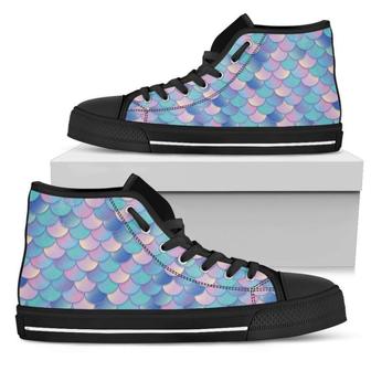 Pink Teal Mermaid Scales Women's High Top Shoes - Monsterry CA