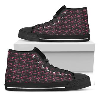Pink Tyrannosaurus Fossil Pattern Print Black High Top Shoes - Monsterry UK