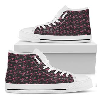 Pink Tyrannosaurus Fossil Pattern Print White High Top Shoes - Monsterry CA