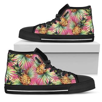 Pink Watercolor Pineapple Men's High Top Shoes - Monsterry
