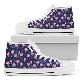 Pink Watercolor Tulip Flower Print White High Top Shoes - Monsterry DE