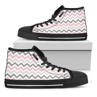 Pink White And Grey Chevron Print Black High Top Shoes - Monsterry CA