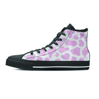Pink White Cow Print Men's High Top Shoes - Monsterry