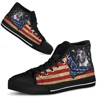 Pitbull American Flag Independence Day High Top Shoes - Monsterry