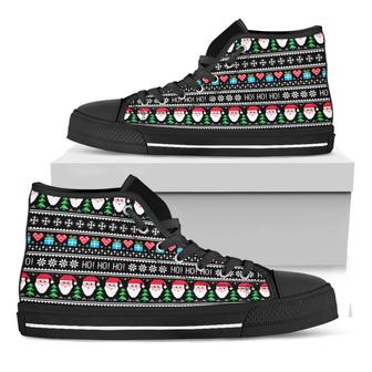 Pixel Christmas Santa Claus Print Black High Top Shoes - Monsterry AU