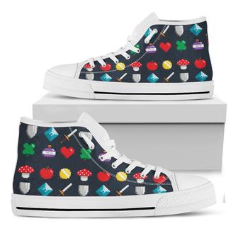 Pixel Game Items Print White High Top Shoes - Monsterry DE