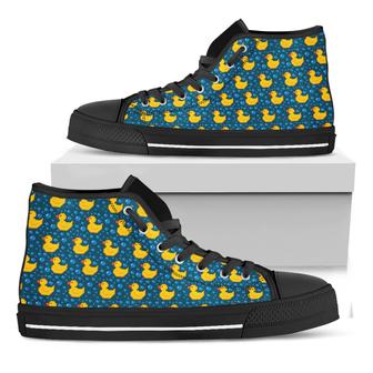 Pixel Rubber Duck Pattern Print Black High Top Shoes - Monsterry
