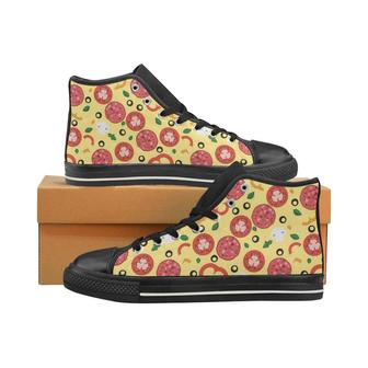 Pizza Tomato Salami Texture Pattern Women's High Top Shoes Black - Monsterry