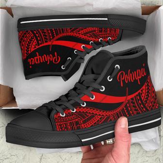 Pohnpei High Top Shoes Red - Polynesian Tentacle Tribal Pattern - - Monsterry DE