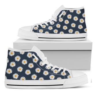 Polka Dot Daisy Floral White High Top Shoes - Monsterry AU