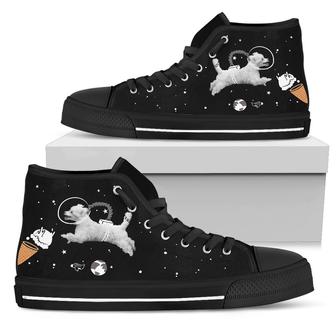Poodle Astronaut Flying In Spaceman Suit Eating Ice Cream High Top Shoes - Monsterry UK