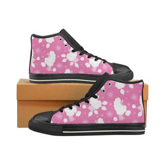Poodle Pink Theme Pattern Women's High Top Shoes Black - Monsterry DE