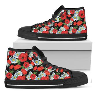 Poppy And Chamomile Pattern Print Black High Top Shoes - Monsterry AU