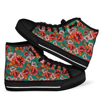 Poppy Floral Red Men Women's High Top Shoes - Monsterry UK