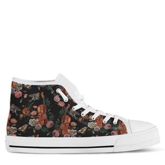 Printed Embroidery Pattern White Sole Women High Top Shoes - Monsterry AU