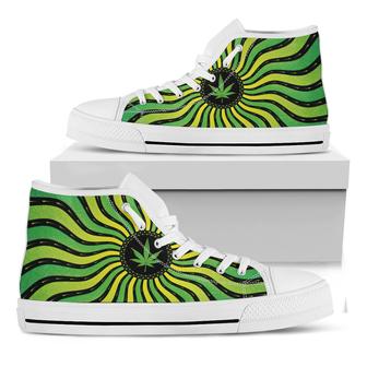 Psychedelic Cannabis Leaf Print White High Top Shoes - Monsterry UK