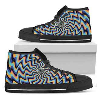 Psychedelic Illusory Motion Print Black High Top Shoes - Monsterry UK