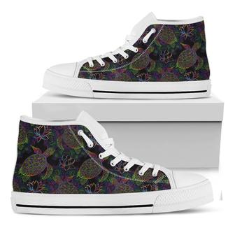 Psychedelic Sea Turtle Pattern Print White High Top Shoes - Monsterry AU