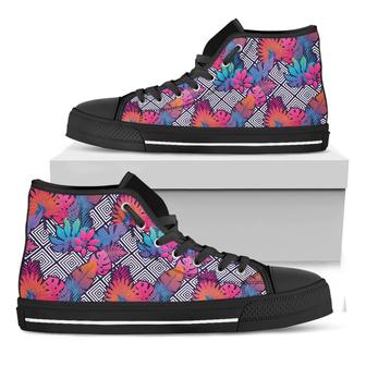 Psychedelic Tropical Aloha Pattern Print Black High Top Shoes - Monsterry UK