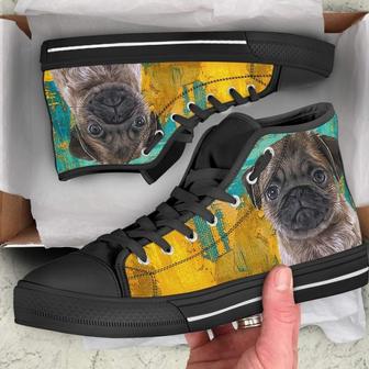 Pug Dog Sneakers Colorful High Top Shoes Gift Idea - Monsterry