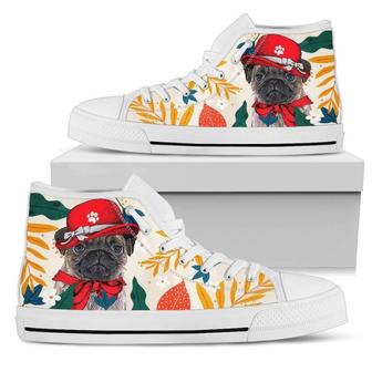 Pug Dog Sneakers Women High Top Shoes Funny Gift - Monsterry