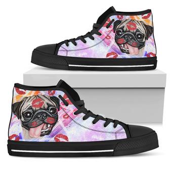 Pug Kiss High Top Shoes For Women, Shoes For Men Custom Shoes - Monsterry