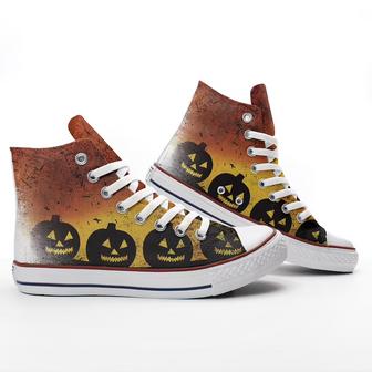 Pumpkin Lantern Custom Personalized Printed Sneakers, White High Top Shoes, Halloween Shoes - Monsterry UK