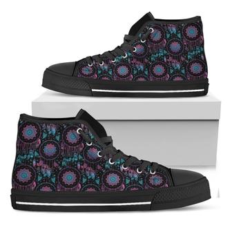 Purple And Blue Dream Catcher Print Black High Top Shoes - Monsterry UK