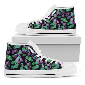 Purple And Green Leaf Pattern Print White High Top Shoes - Monsterry