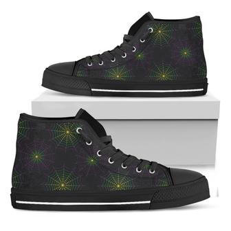 Purple And Green Spider Web Print Black High Top Shoes - Monsterry DE