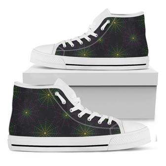 Purple And Green Spider Web Print White High Top Shoes - Monsterry UK