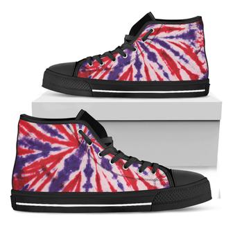 Purple And Red Spider Tie Dye Print Black High Top Shoes - Monsterry UK