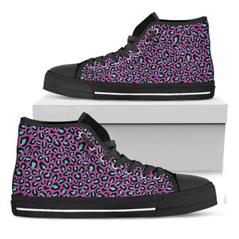 Purple And Teal Leopard Pattern Print Black High Top Shoes - Monsterry