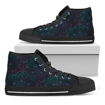 Purple And Teal Mandala Print Black High Top Shoes - Monsterry