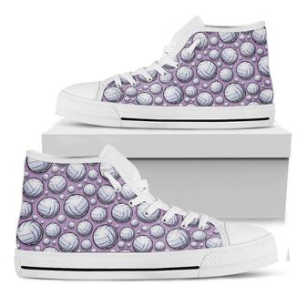 Purple And White Volleyball Print White High Top Shoes - Monsterry