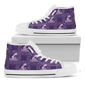Purple Aquarius Zodiac Pattern Print White High Top Shoes - Monsterry