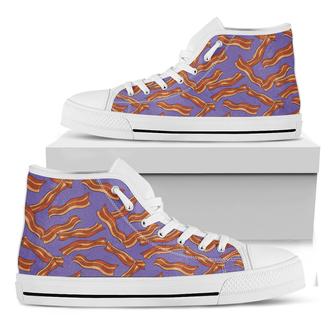 Purple Bacon Pattern Print White High Top Shoes - Monsterry
