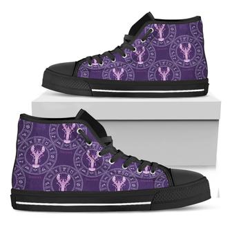 Purple Cancer Zodiac Pattern Print Black High Top Shoes - Monsterry UK
