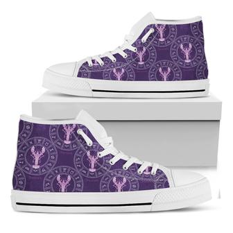 Purple Cancer Zodiac Pattern Print White High Top Shoes - Monsterry
