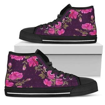 Purple Floral Flower Pattern Print Men's High Top Shoes - Monsterry DE