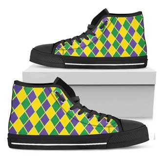 Purple Green And Yellow Mardi Gras Print Black High Top Shoes - Monsterry CA