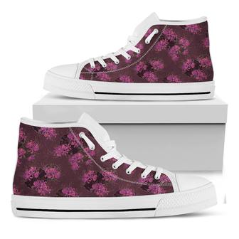 Purple Japanese Amaryllis Pattern Print White High Top Shoes - Monsterry