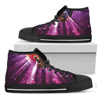 Purple Light Disco Ball Print Black High Top Shoes - Monsterry DE