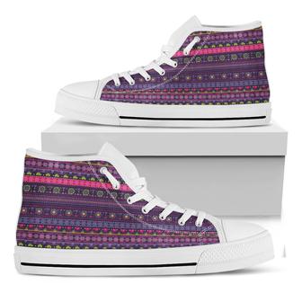 Purple Native Tribal Pattern Print White High Top Shoes - Monsterry DE