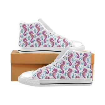 Purple seahorse blue coral pattern Men's High Top Shoes White - Monsterry UK