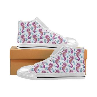 Purple seahorse blue coral pattern Women's High Top Shoes White - Monsterry