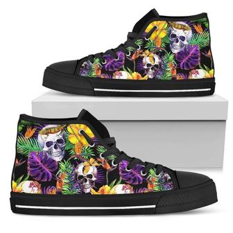 Purple Tropical Skull Women's High Top Shoes - Monsterry DE