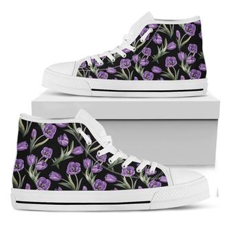 Purple Watercolor Tulip Pattern Print White High Top Shoes - Monsterry UK