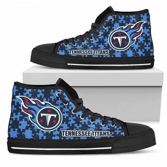 Puzzle Logo With Tennessee Titans High Top Shoes | Favorety