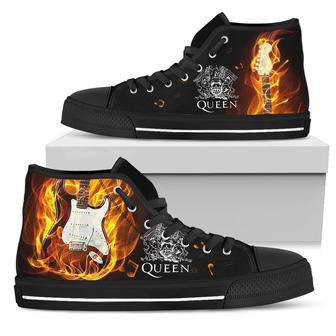 Queen Sneakers Fire Guitar High Top Shoes Gift For Music Fan - Monsterry